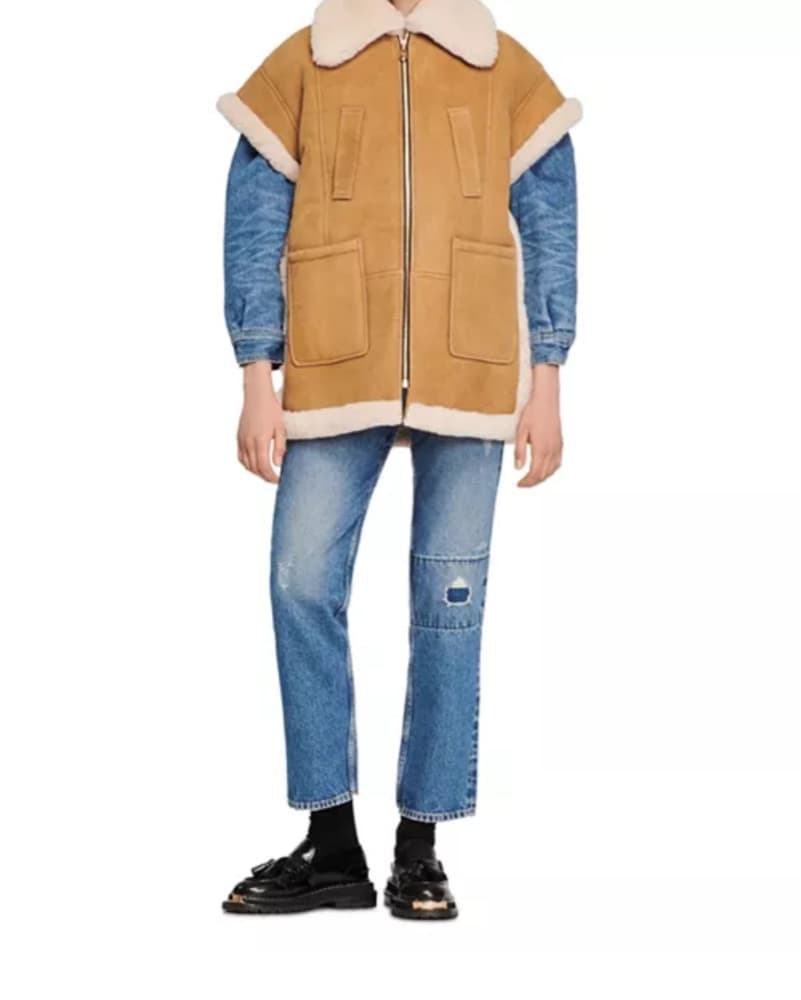 Sandro Wood Suede & 100% Shearling Vest - Image 4