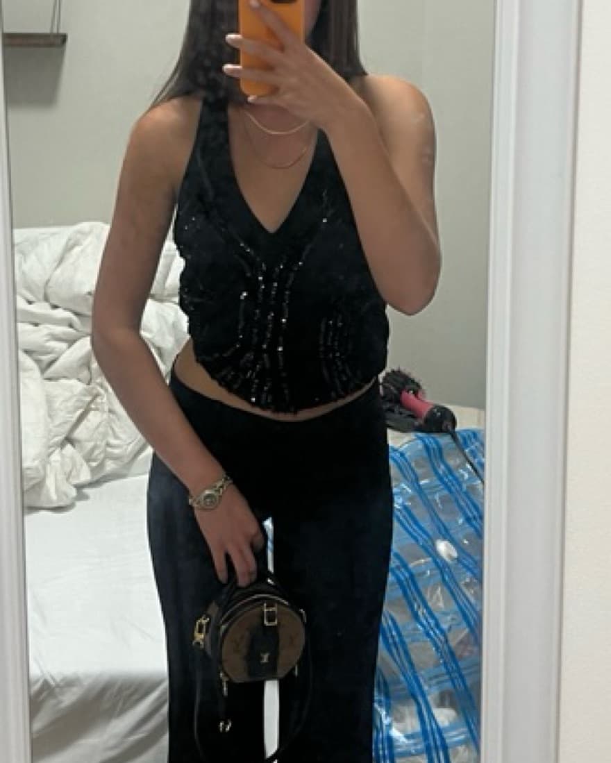 Black Vintage Sequin Halter Top - Image 2