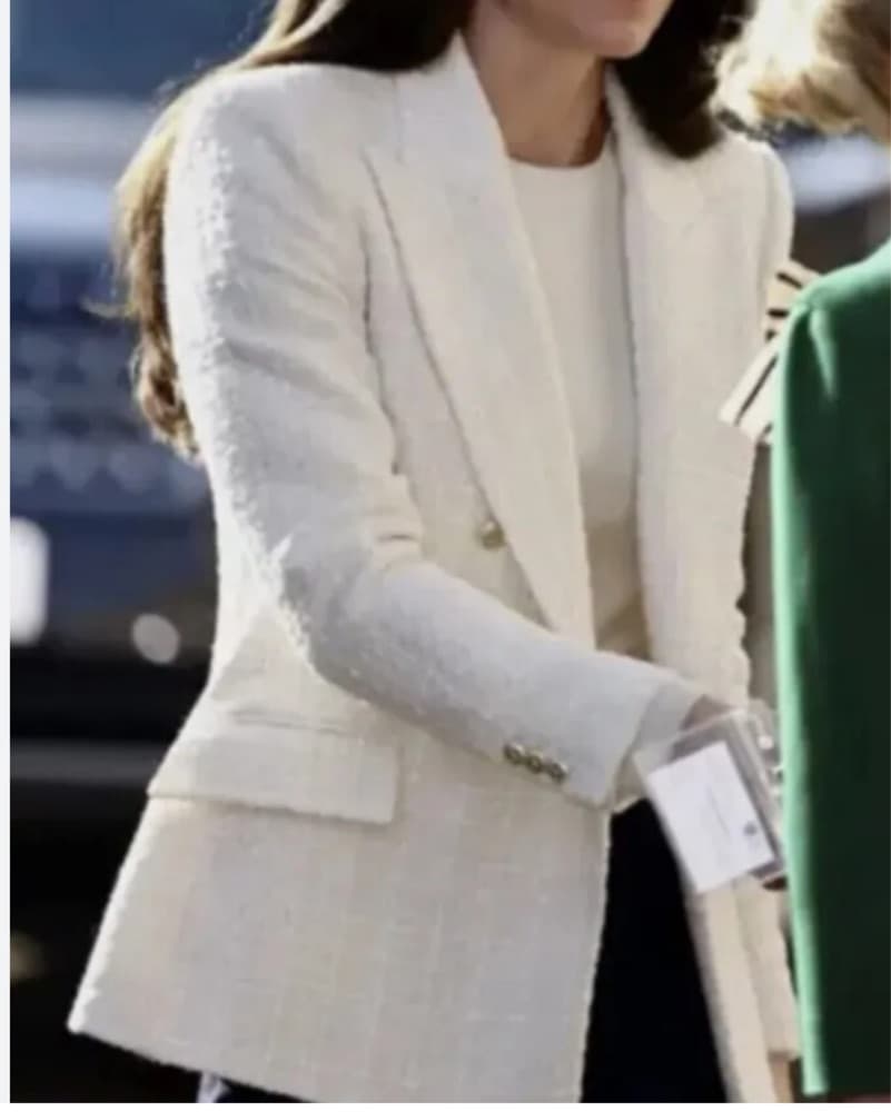 White Tweed Blazer Jacket  - Image 4