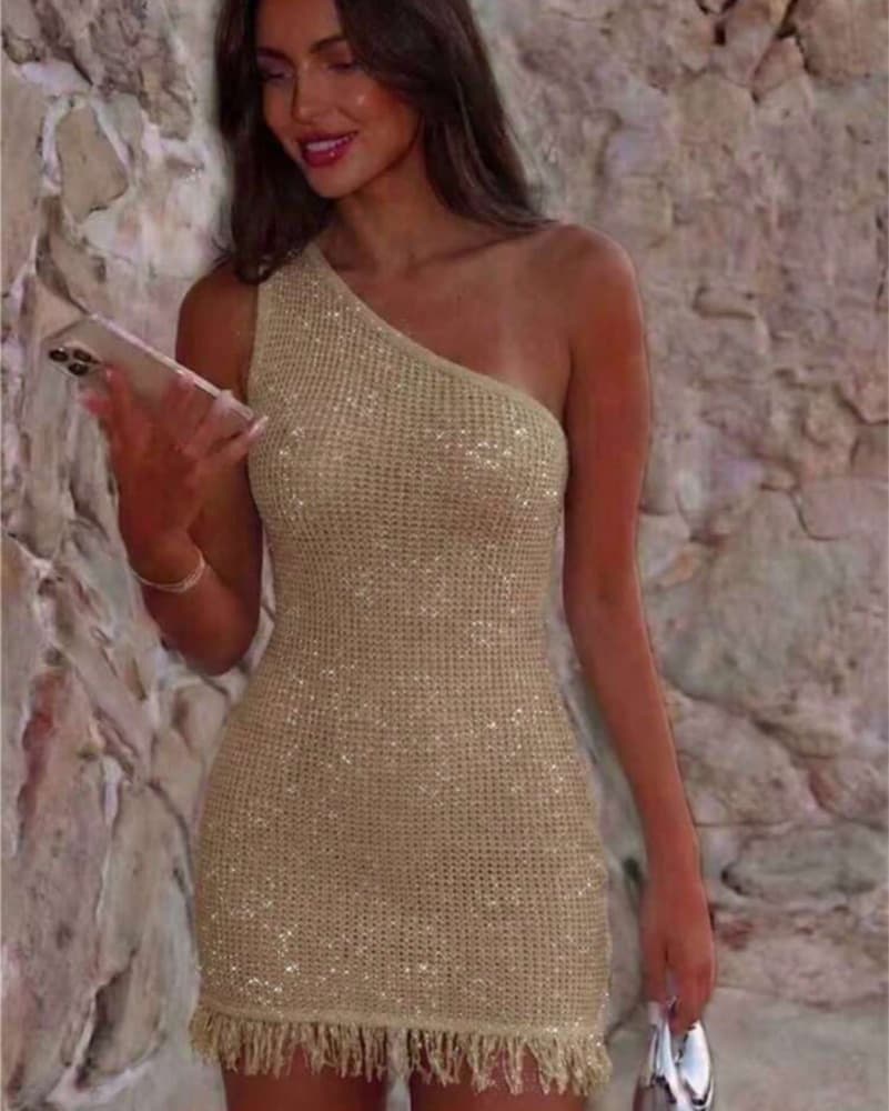 Shimmering One-Shoulder Fringe Dress - Image 5