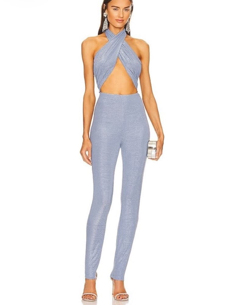 Kim Shui blue glitter wrap jumpsuit M - Image 2