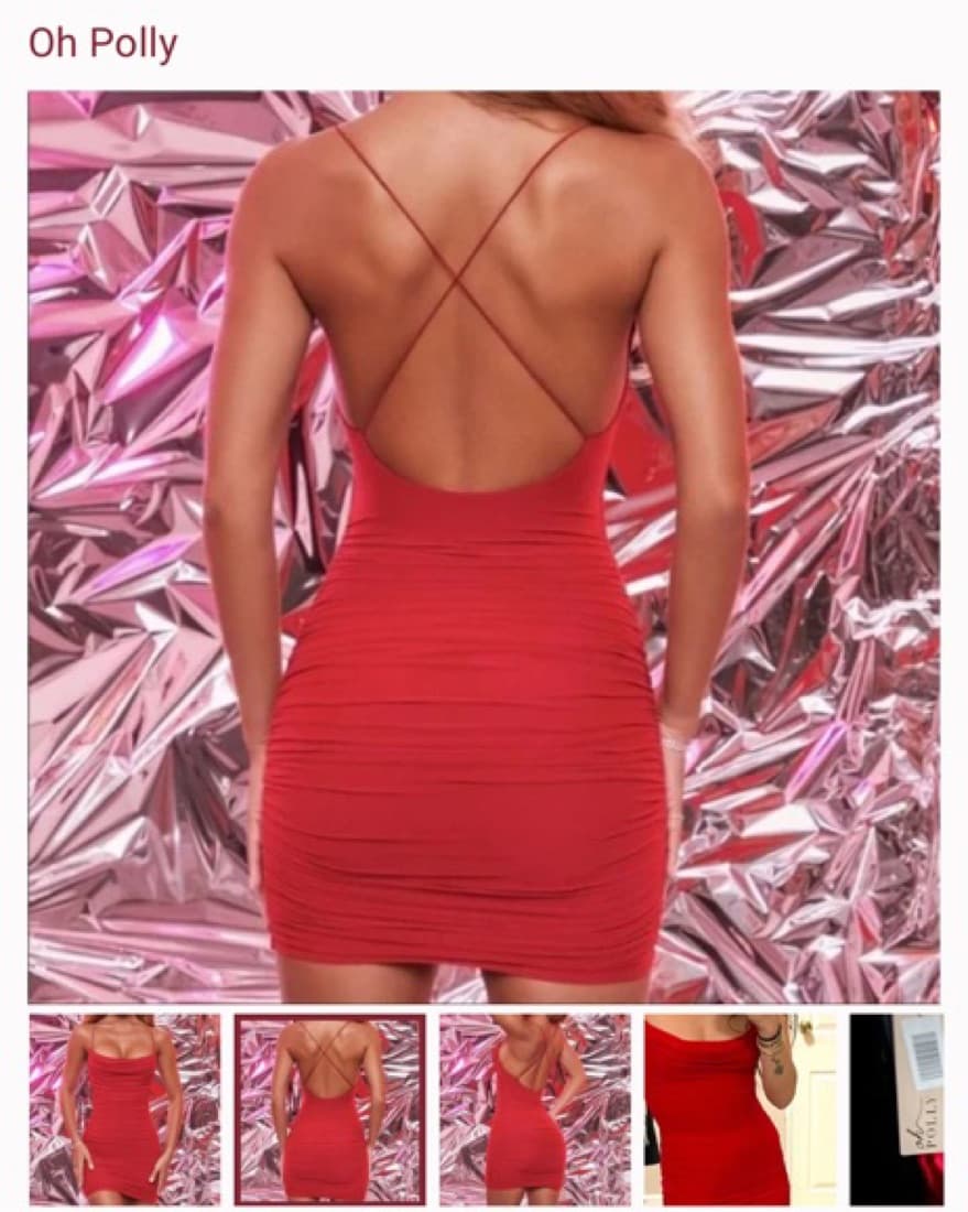 Mini Red Ruched Dress - Image 2