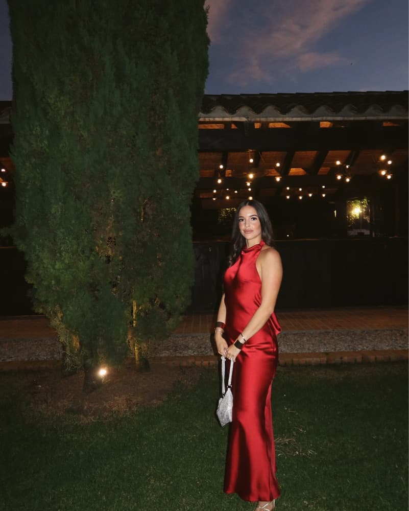 Stunning Red Satin Gown Open Back - Image 5