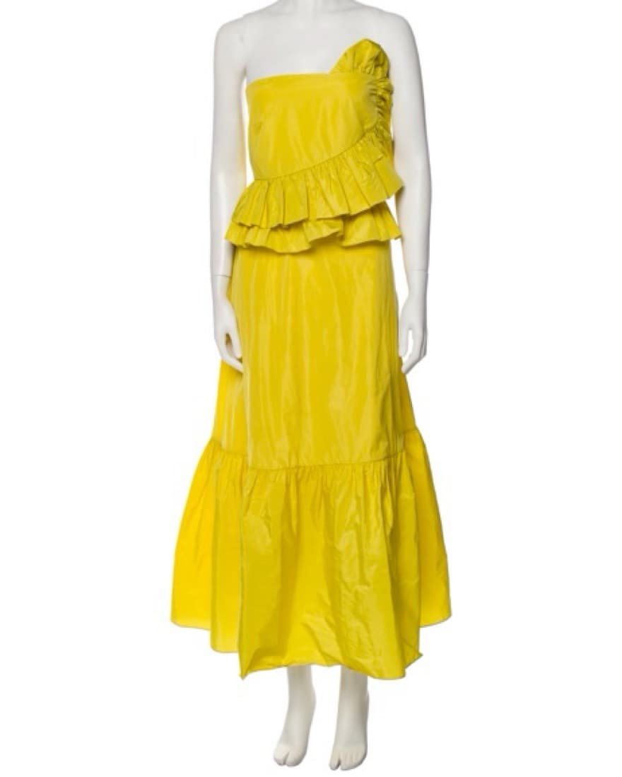 Yellow tea-length gown w/ ruffle detail - Image 5