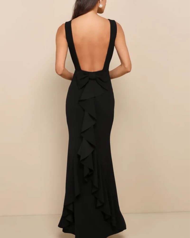 Lulus Black Backless Bow Dress - Image 2