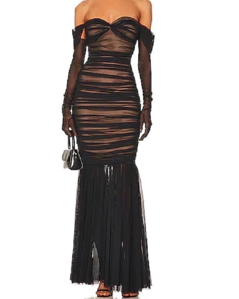 Alluring Black Mesh Mermaid Gown - Image 1