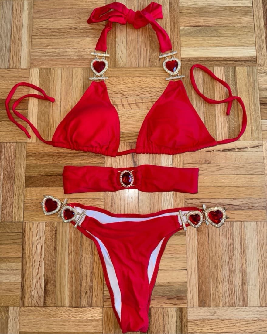 Holiday Red Heart Bikini Swimsuit Set - Image 1