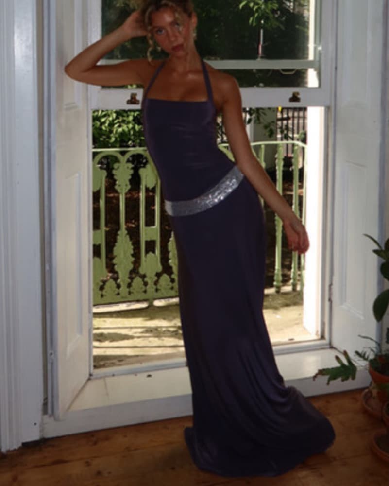 Sequin-Trim Halter Maxi Dress - Image 5