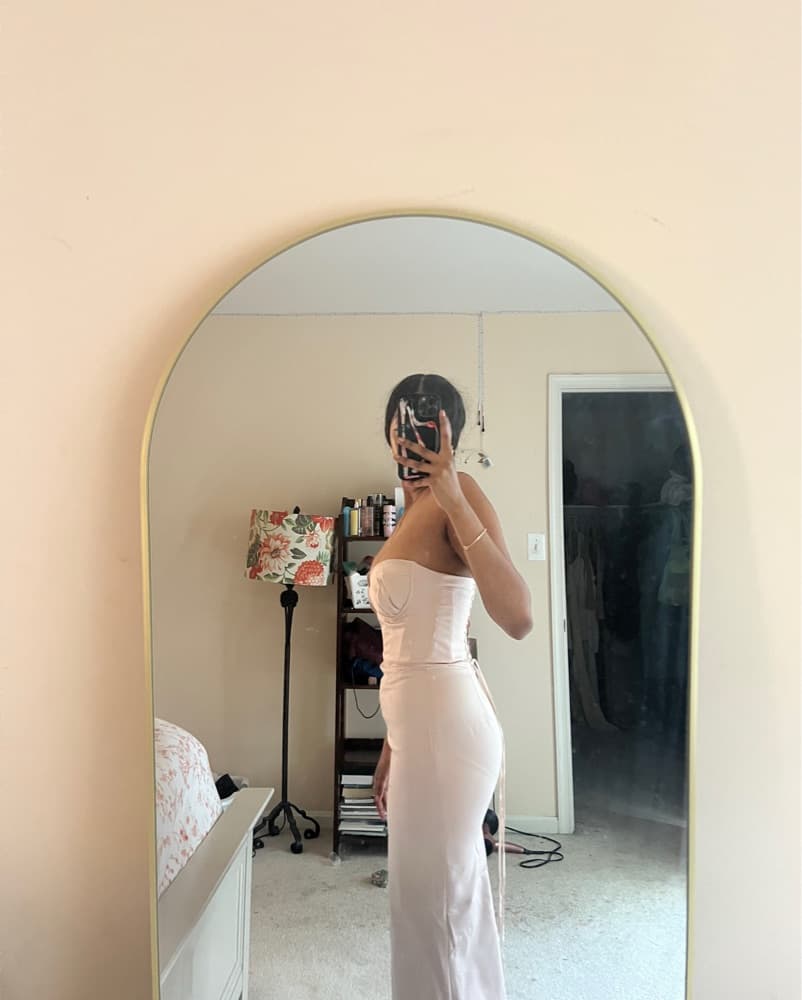 Valeria Blush Satin Midi Dress - Image 3
