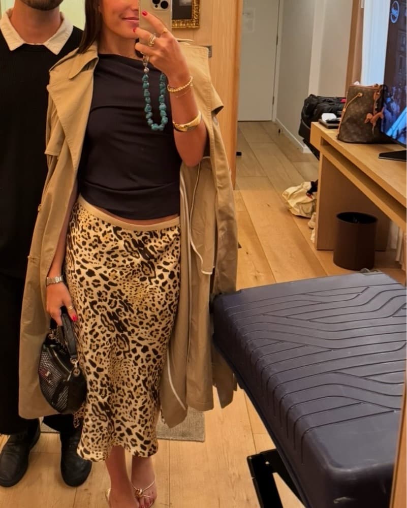 Anine Bing Silk Leopard Midi Skirt - Image 1