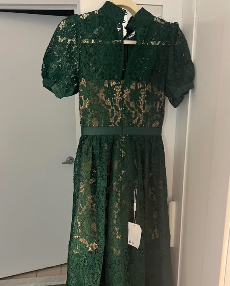 Self-Portrait Green Lace Midi Dress - Image 3