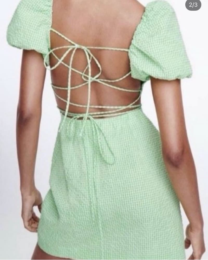 ZARA Mint Green Puff Sleeve Dress - Image 3