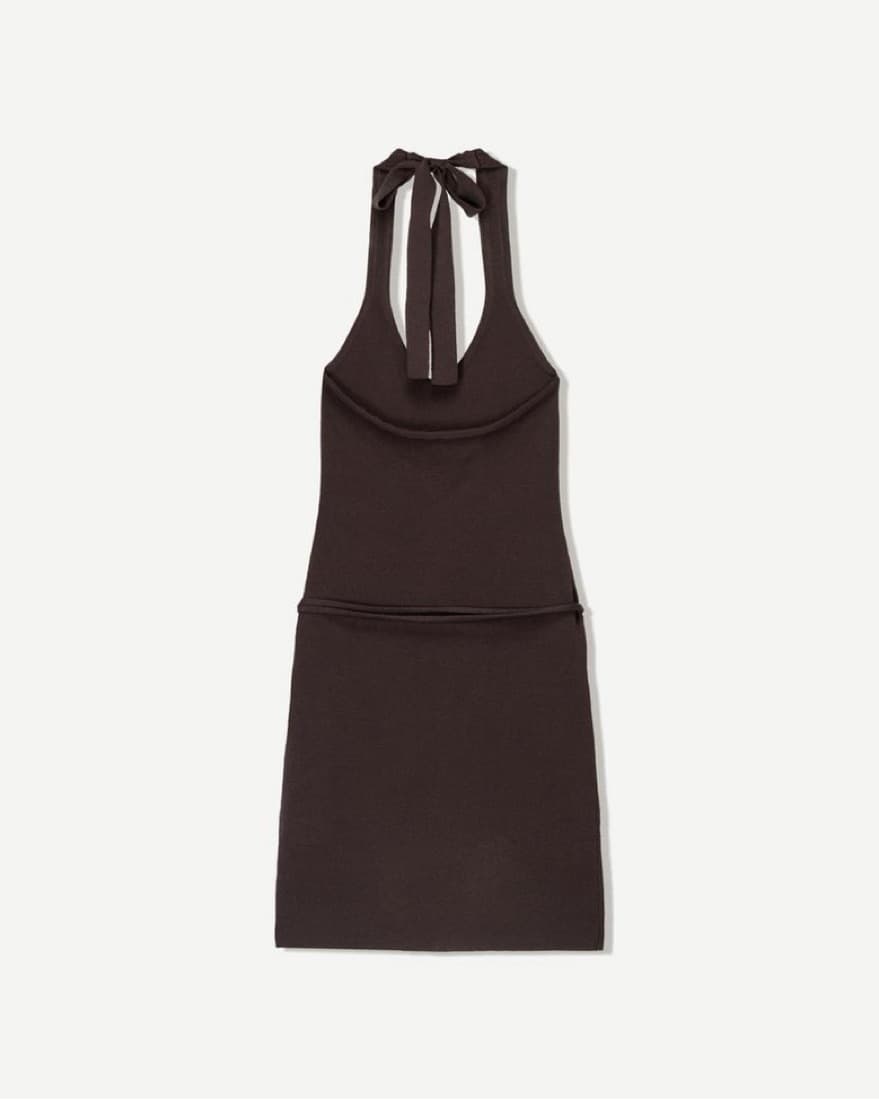 Brown Knit Halterneck Mini Dress   - Image 5