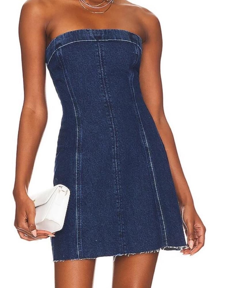 WeWoreWhat Denim Strapless Dress - Image 1