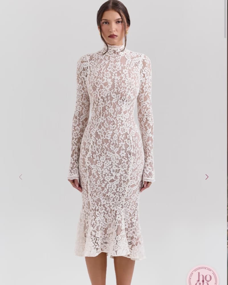 Lace Fitted Midi Dress - Image 3