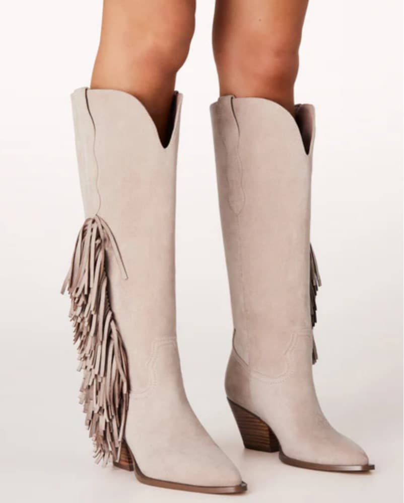 Fringe Suede Knee-High Boots - Image 1