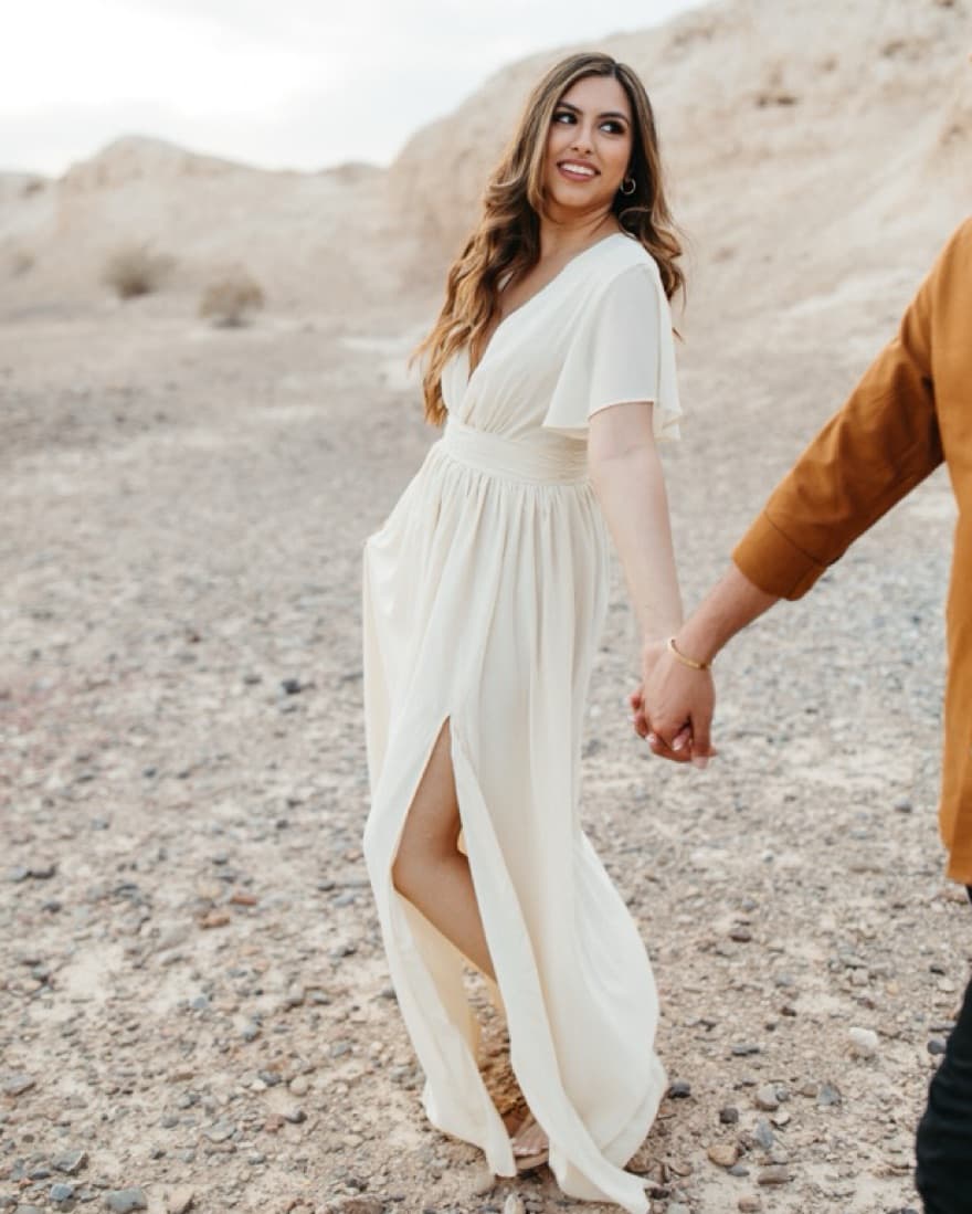 Cream Maxi Dress With Slit - Image 1