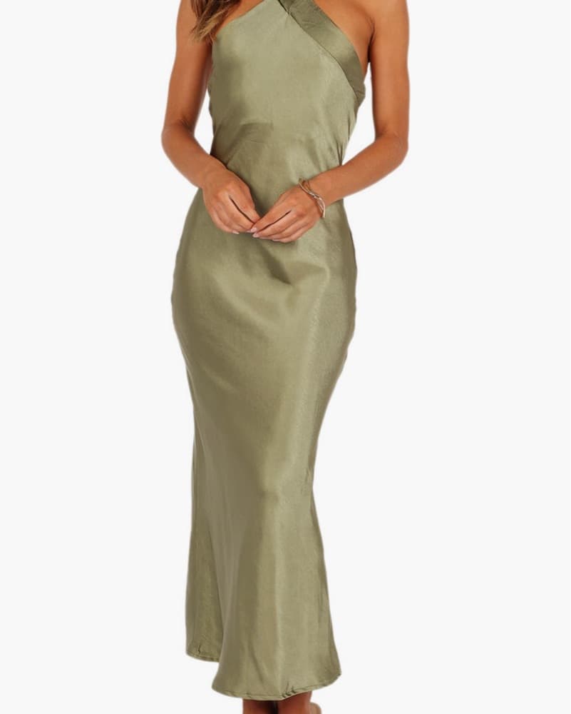 Petal & Pup Olive Satin Maxi Dress - Image 1