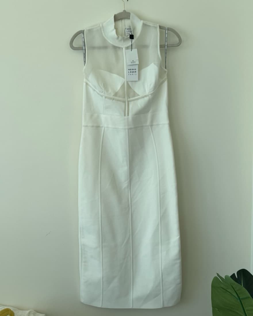$1390 Herve Leger White Midi Dress - Image 5