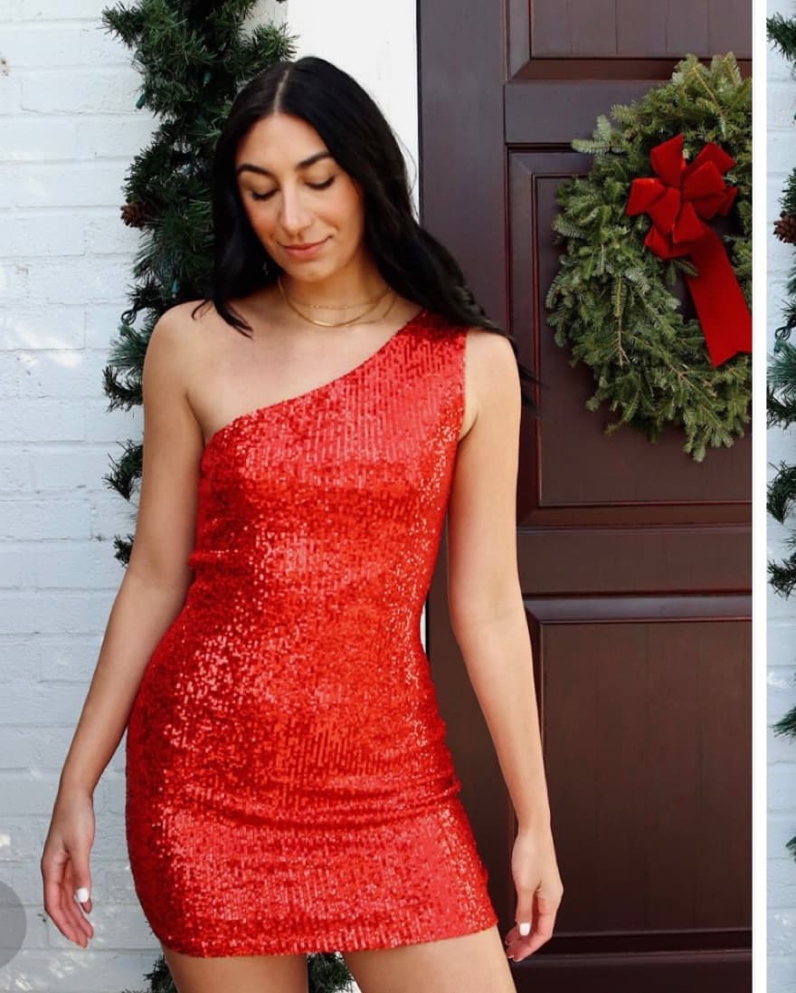 Red Sequin One Shoulder Dress  - Image 2