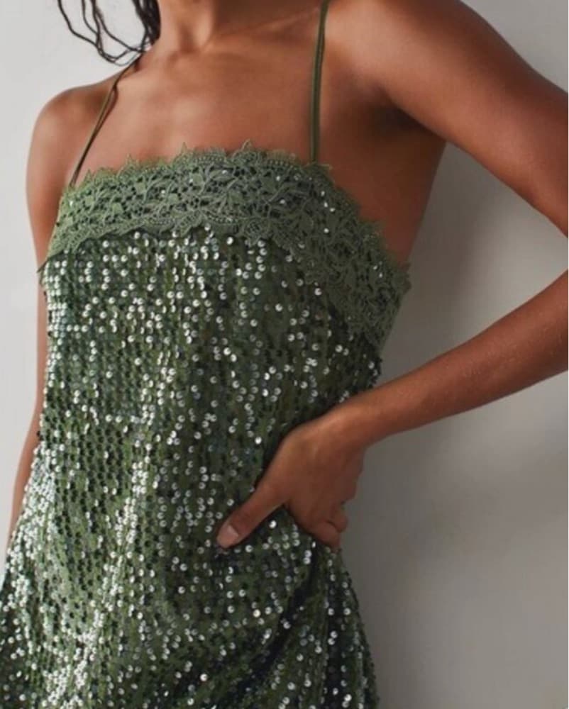 FREE PEOPLE— That Girl Sequin Slip Green - Image 3