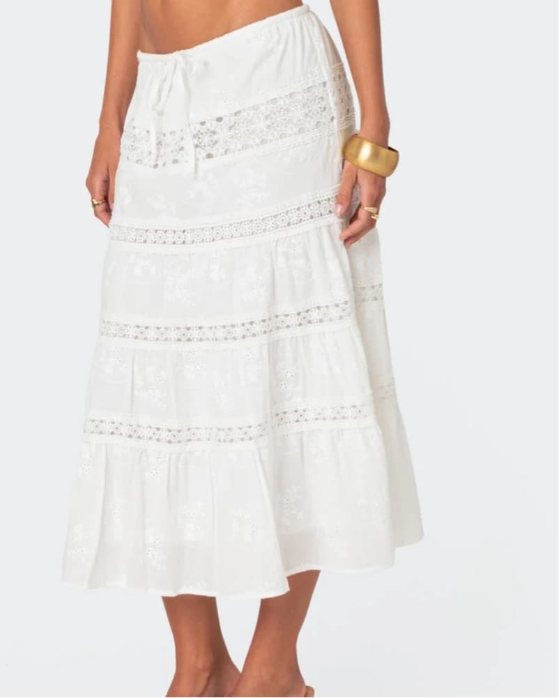 Tiered White Lace Midi Skirt - Image 3