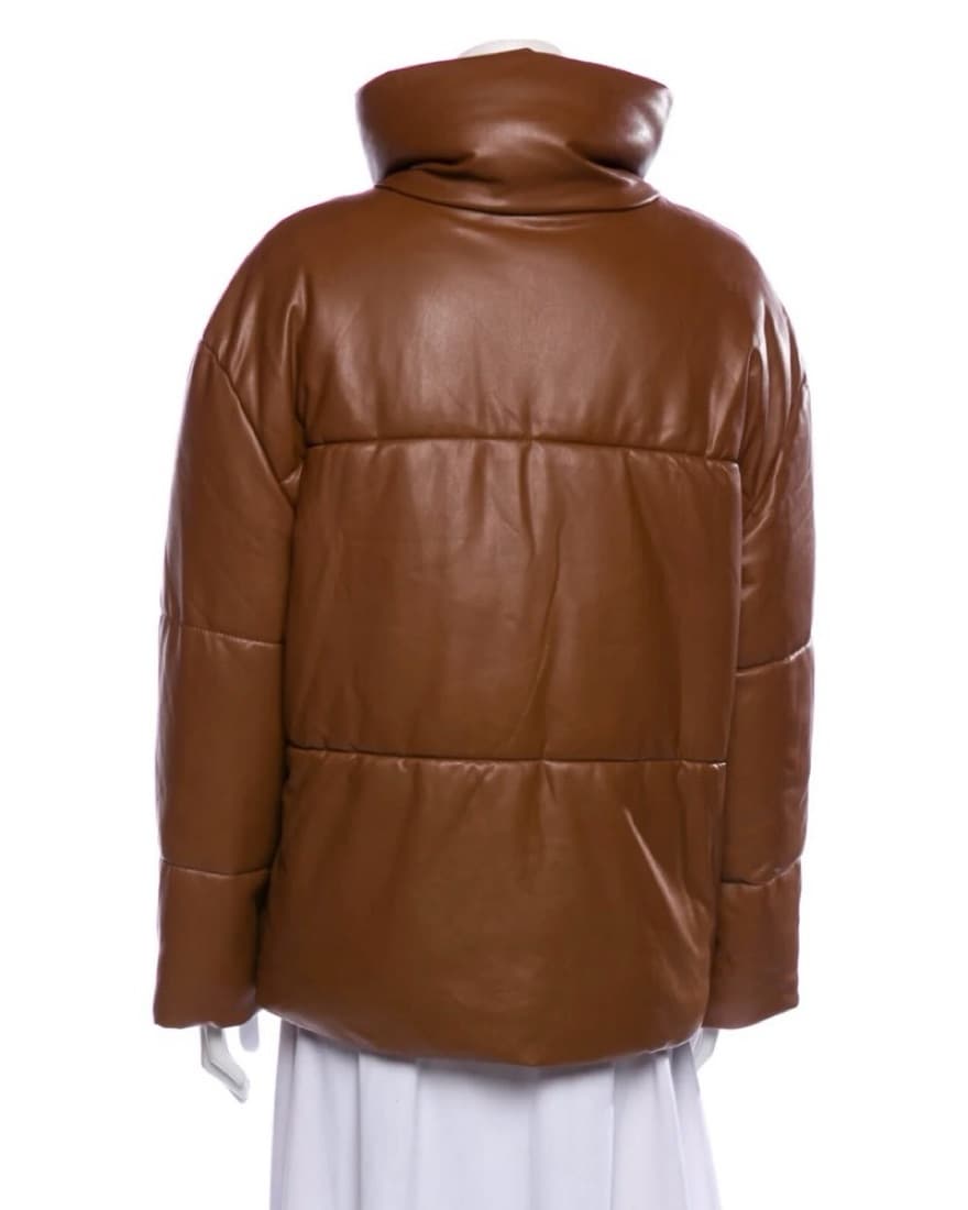 Brown faux leather Puffer Jacket  - Image 2