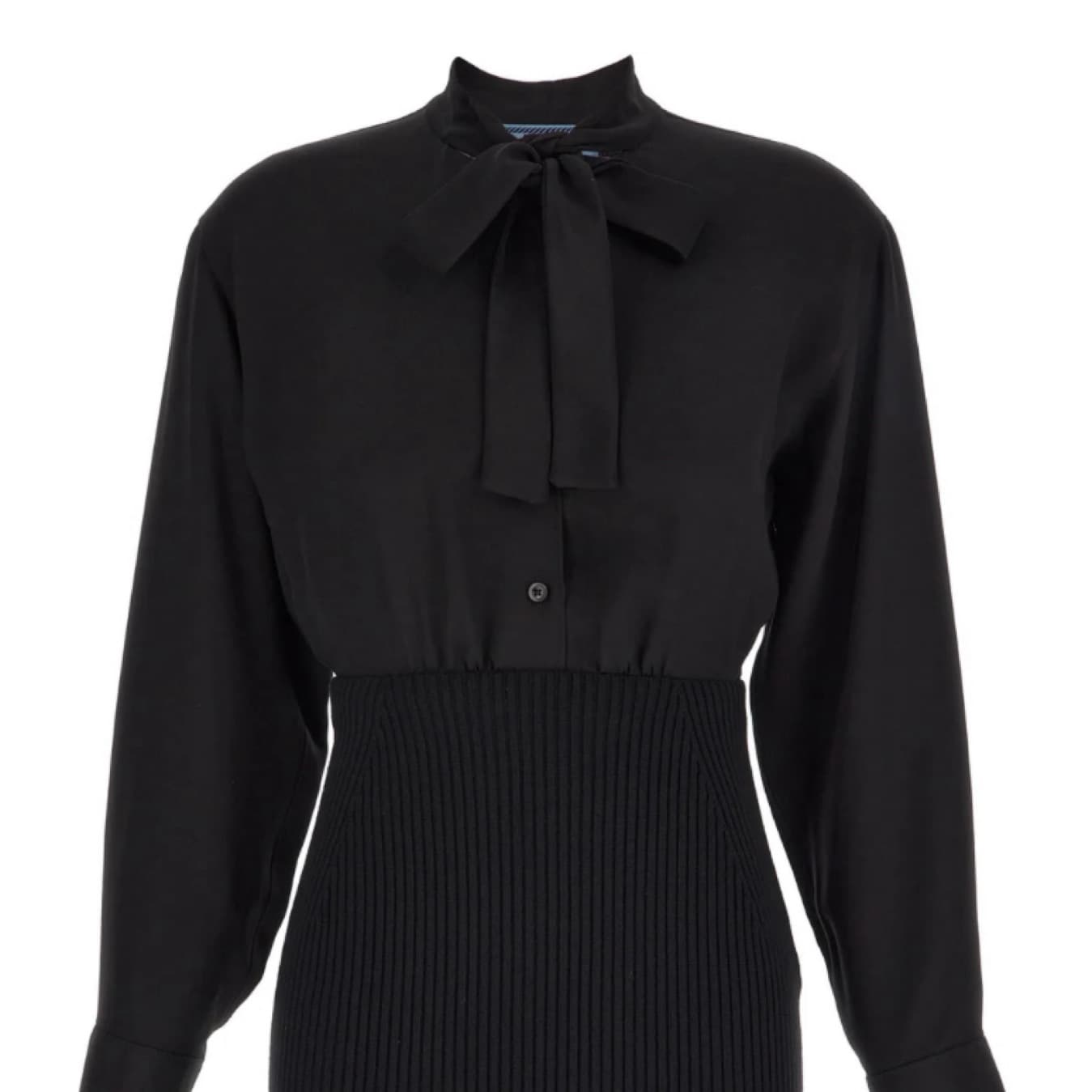 Prada Knot-Tie Ribbed Dress - Image 2