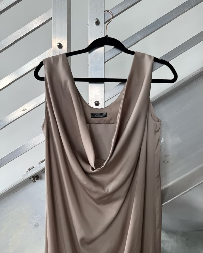 Elegant Draped Satin Cowl Neck Dress - Image 4