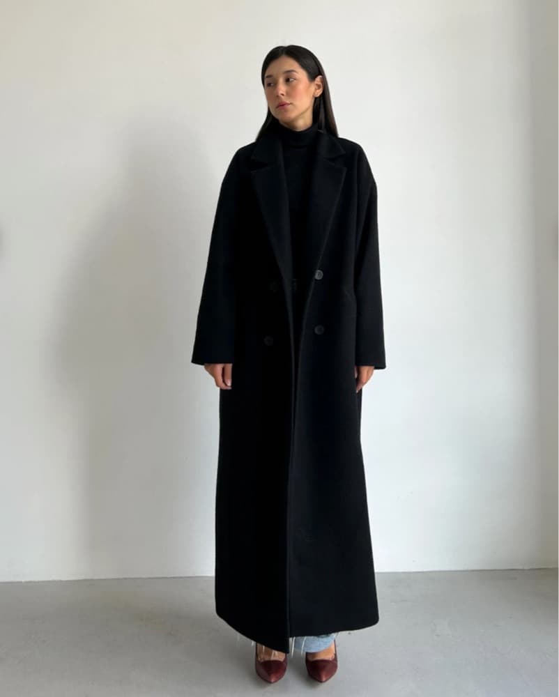 Long Black Wool Coat - Image 1
