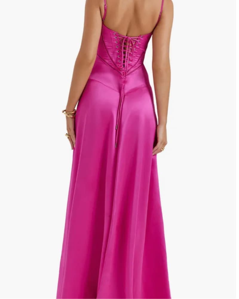 House of CB Fuschia Lace-Up Satin Gown - Image 2