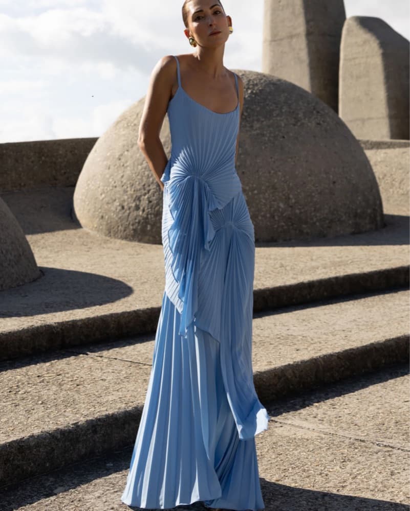 Blue Torrent Pleated Gown - Image 1