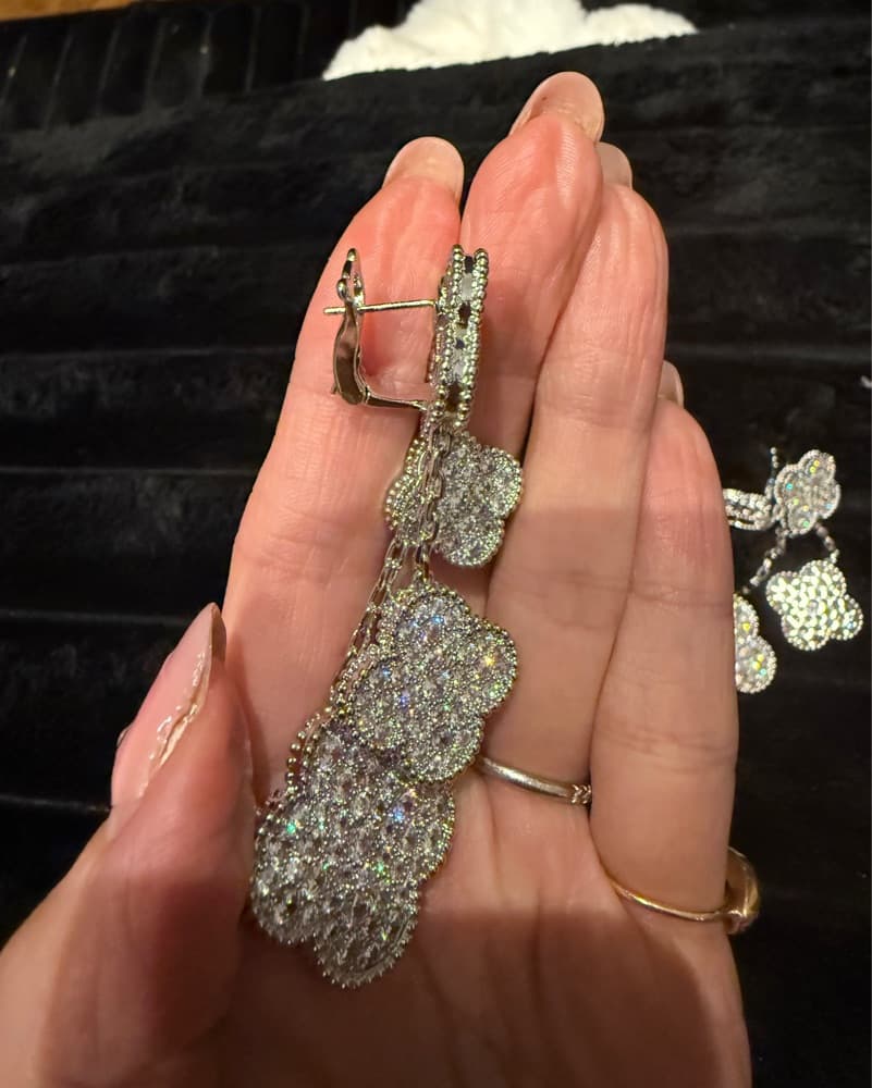 Van Cleef Replica Pave Alhambra Earrings - Image 4