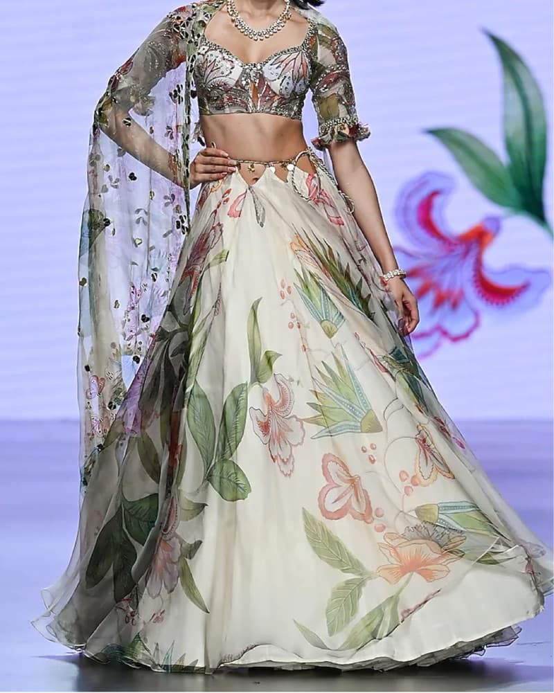 Stunning Floral Printed Lehenga with Embellished Choli - Image 2