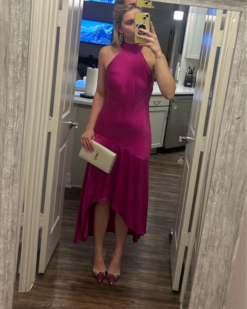 Bright Pink FRAME High Neck Midi Dress - Image 1