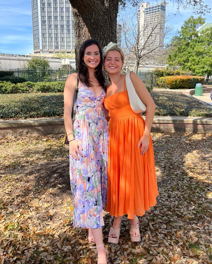Floral Pleated Maxi Dress and Orange Midi Dress - Image 3