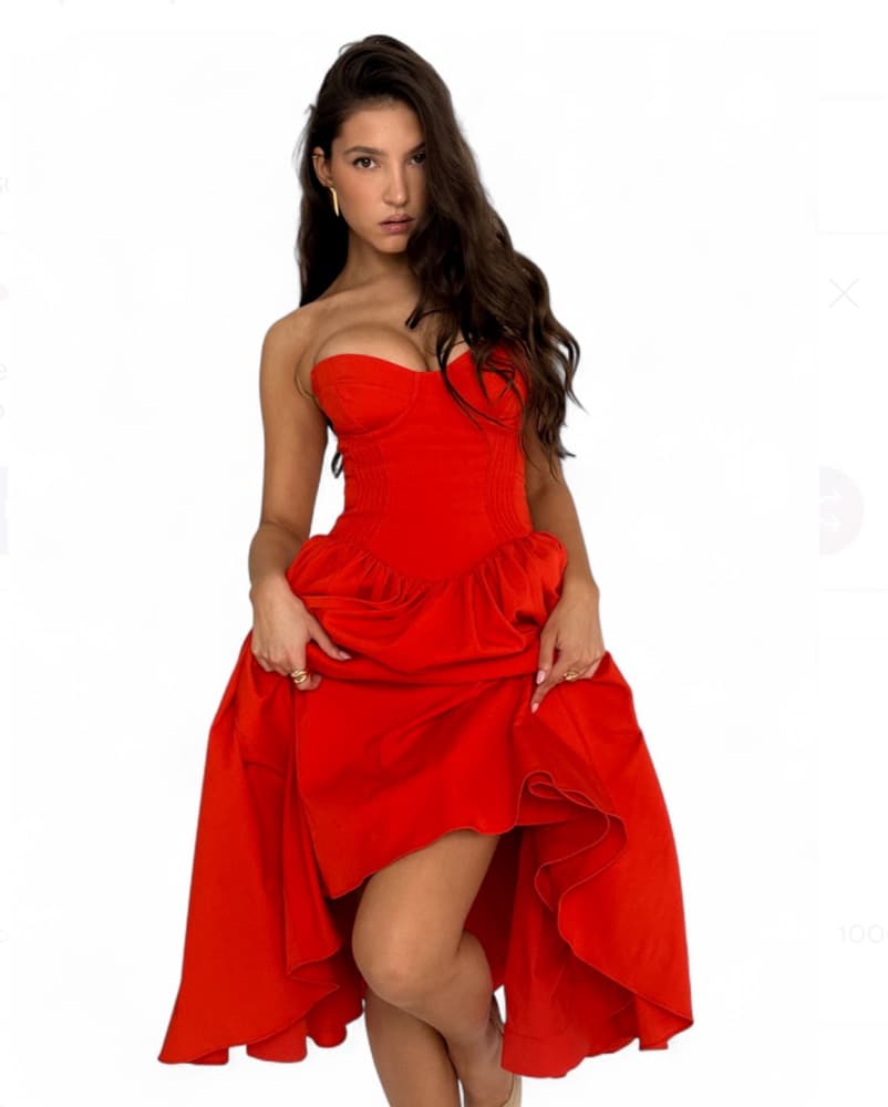 Elizabeth Scarlet Red Strapless Midi  - Image 3