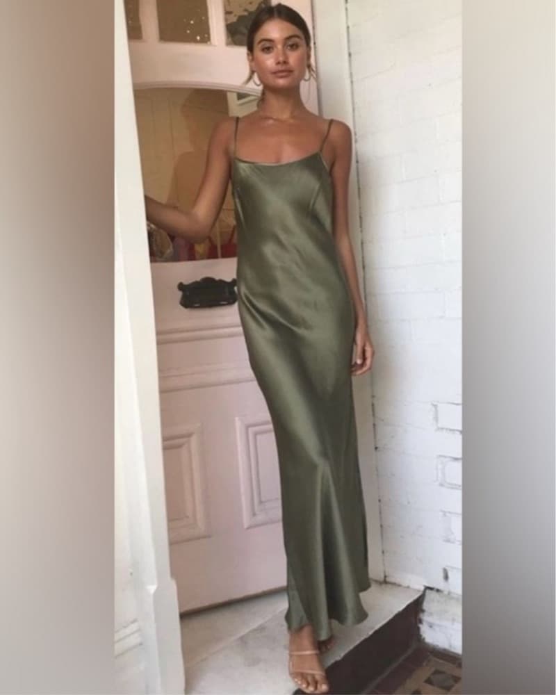 Sage Green Long Silk Maxi Dress - Image 4