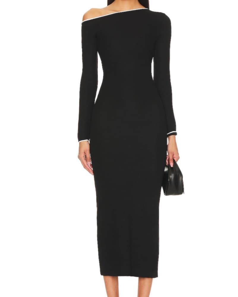 Classic Off-Shoulder Black Midi Dress - Image 1
