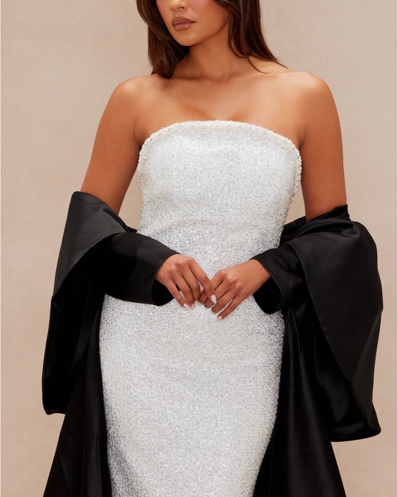 Glamorous Sequin Gown with Dramatic Overlay - Image 2
