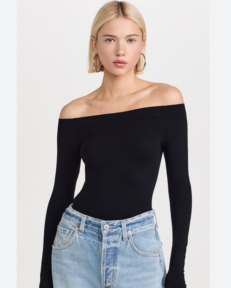 WOLFORD Black Off-Shoulder Bodysuit - Image 1