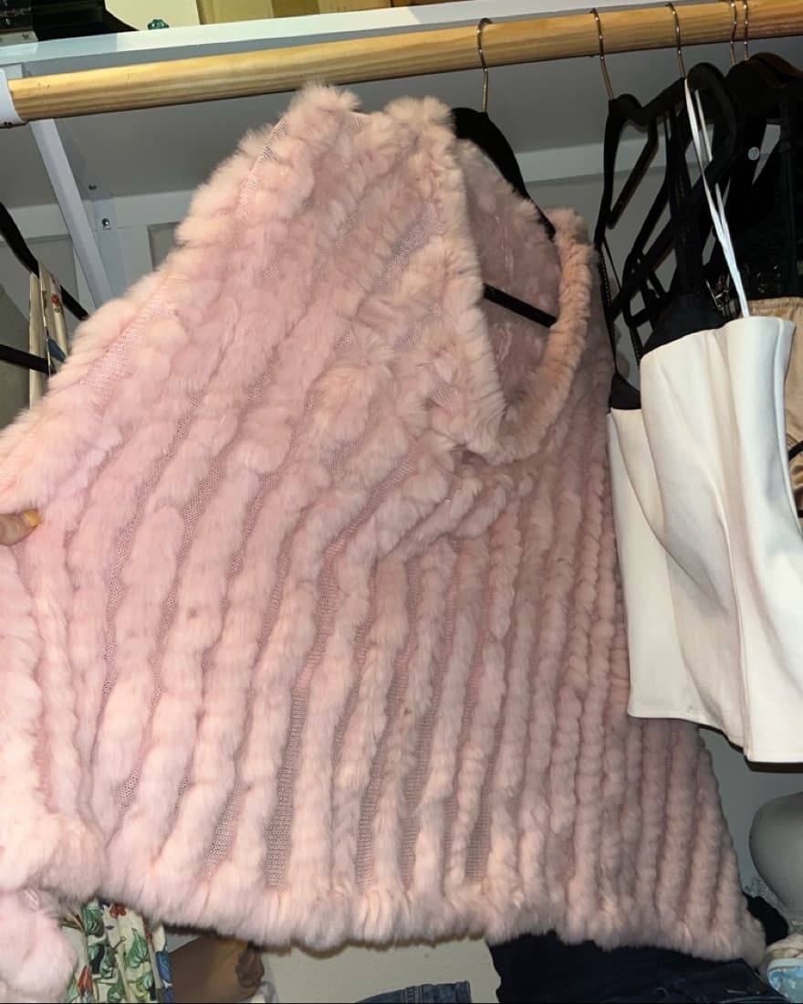 BCBG Genuine Rabbit Fur Pink Poncho - Image 5