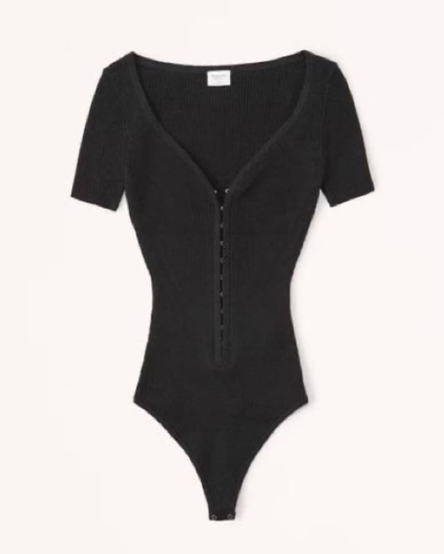 Hook-and-Eye Black Sweater Bodysuit - Image 2