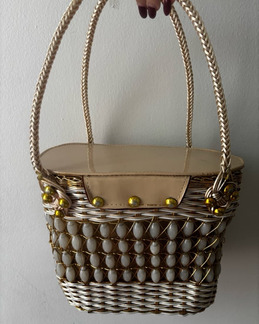 Vintage Beaded Basket Bag - Image 2