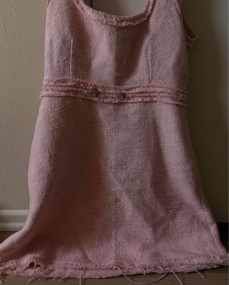 Zara Pink Tweed Frayed Dress - Image 3