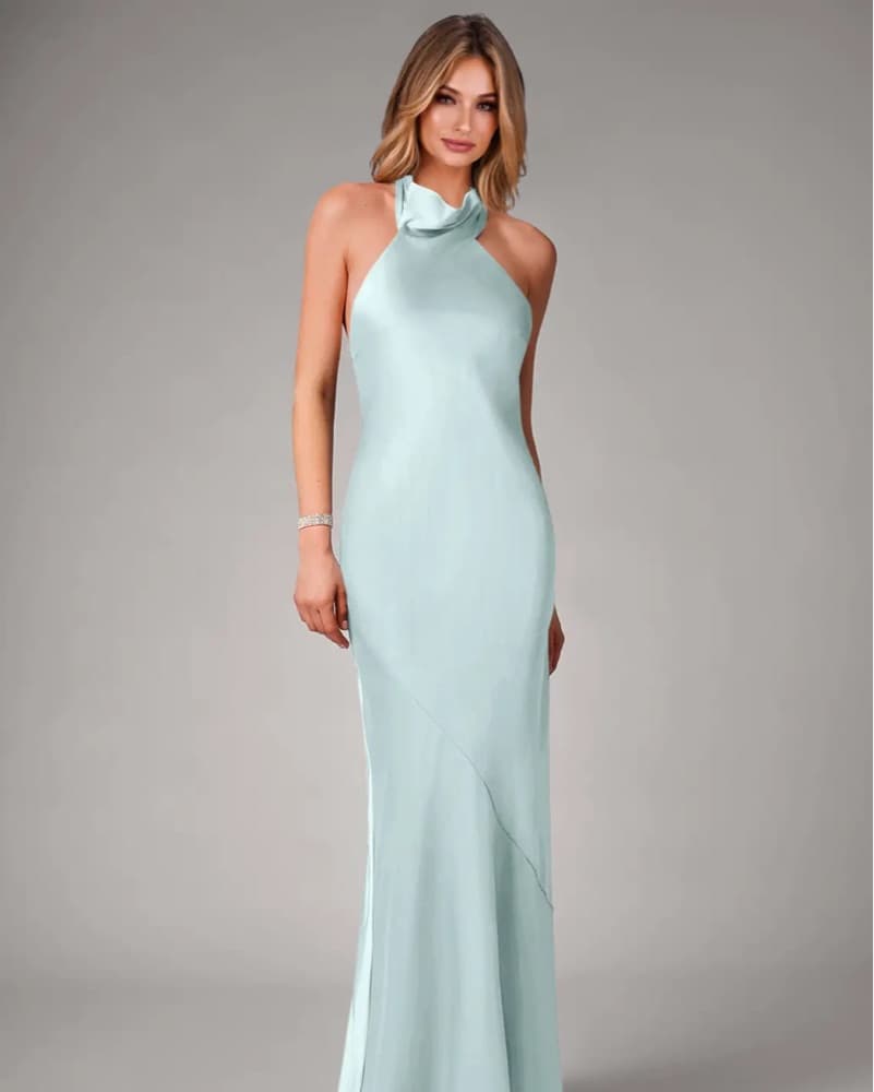 Elegant Mint Green Halter Gown - Image 1