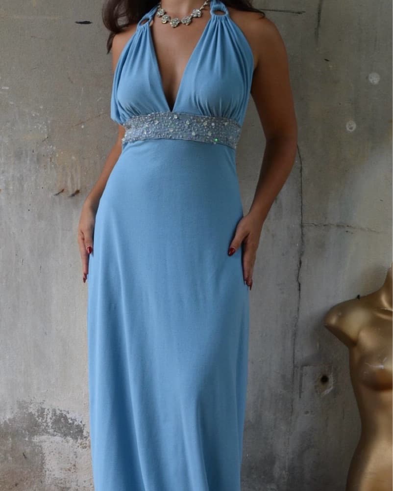 Beaded blue halter dress - Image 6