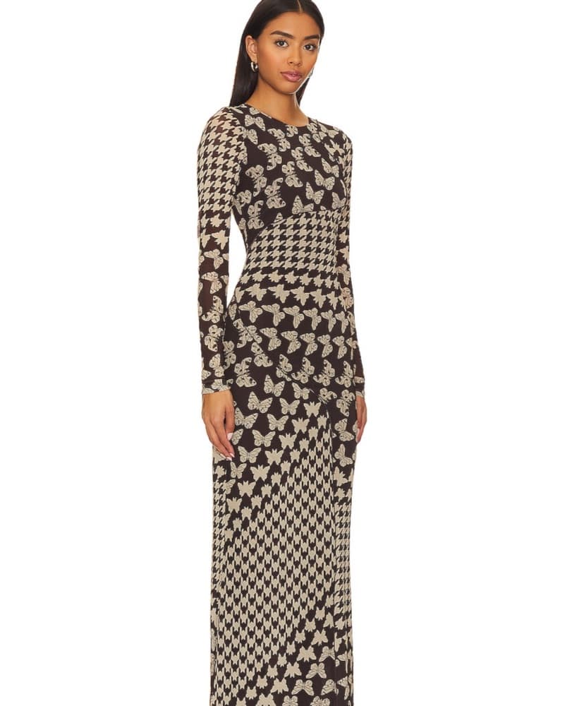 Houndstooth and Butterfly Maxi Dress - Image 3
