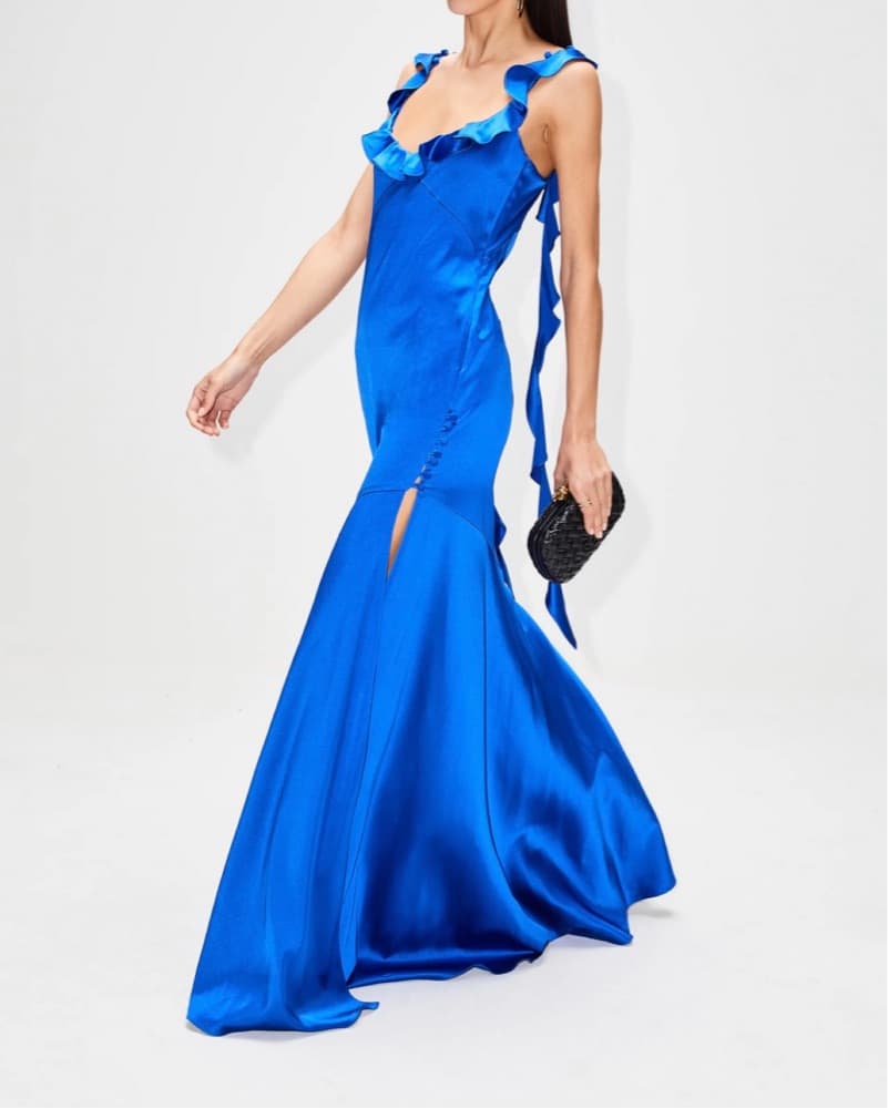 Blue Ruffle Slip Maxi Dress - Silk  - Image 3