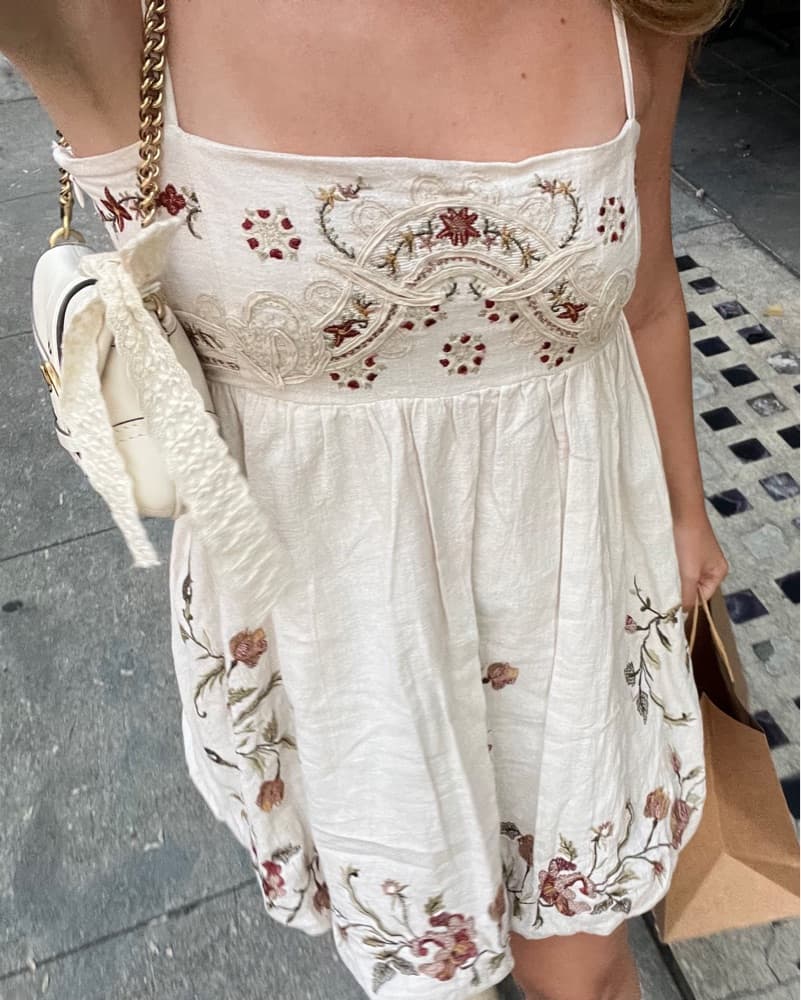 Zara Boho Floral Embroidered Dress - Image 1